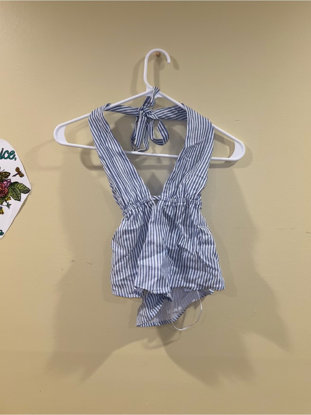 Streetwear Society Blue & White Striped Halter Crop Top